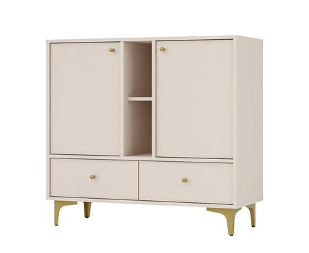 Zásuvková komoda Kioto I 100 cm béžová moderní design kovové doplňky ve zlaté barvě originální design komoda