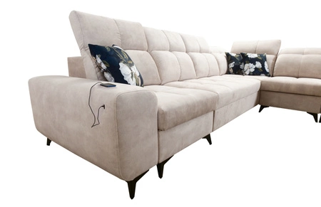 Rohová pohovka s funkcí spaní Buffalo XI modrá pravostranná stylová rohová pohovka se třemi přihrádkami na lůžkoviny velurová tkanina