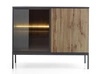 Amma 104 cm komoda černá / dub wotan netradiční design drážkovaná a prosklená čela se systémem otevírání push to open