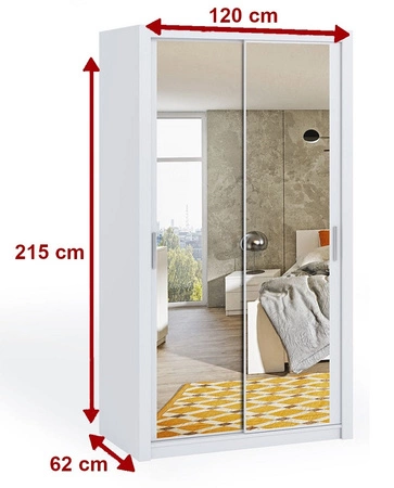 Zrcadlová posuvná skříň Rico 120 cm bílá funkční nábytek v klasickém stylu ideální skříň do ložnice nebo šatny