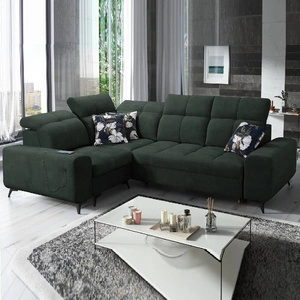 Rohová pohovka s funkcí spaní Buffalo II zelená levá Funkční a stylová rohová pohovka s nastavitelnými opěrkami hlavy