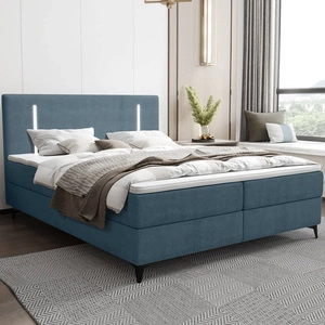 Kontinentální postel Norco 180x200 modrá stylová postel s úložným boxem osvětlení v čele postele dodává jedinečný nádech