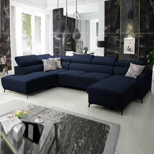 Rohová sedací souprava s funkcí spaní Savona VI navy blue pravá elegantní a pohodlná rohová sedací souprava do obývacího pokoje se dvěma kontejnery na lůžkoviny