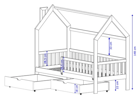Dřevěná postel Timon 80x200 cm bílá moderní design dětský domeček postel z masivního borovicového dřeva prostorné zásuvky