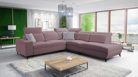 Pohovka na spaní Kelly Sleek IX levandulově růžová pravá rohová pohovka s pohodlnými područkami a nastavitelnými opěrkami hlavy