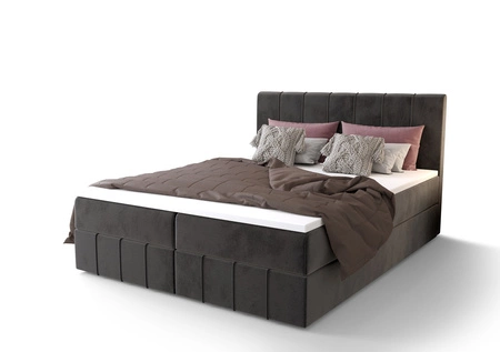 Šedá kontinentální postel Casey 160x200 v moderním skandinávském stylu s výrazným čelem