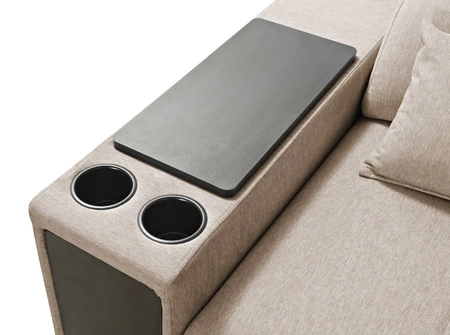 Rohová sedací souprava s funkcí spaní Tesalia VII šedá pravý roh moderní design pohodlné posuvné opěradlo zásuvka v boku nábytku