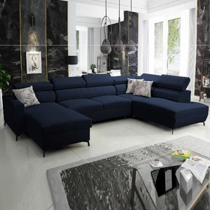 Rohová sedací souprava s funkcí spaní Savona VI navy blue levá elegantní a pohodlná rohová sedací souprava do obývacího pokoje se dvěma kontejnery na lůžkoviny