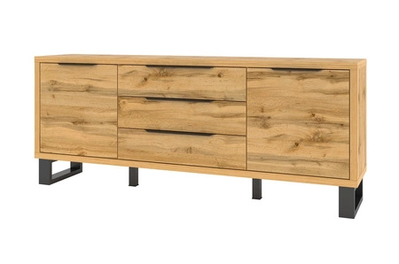 Zásuvková komoda Halle 201 cm dub wotan funkční ideální pro interiéry v industriálním a loftovém stylu stabilní kovová základna
