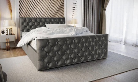 Čalouněná postel Viamao 180x200 šedá s kontejnerem v moderním skandinávském stylu s prošívaným čelem a nohou