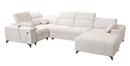 Rohová pohovka s funkcí spaní Penejos IV Lux krémová pravostranná stylová rohová pohovka s pohodlnou výsuvnou podnožkou