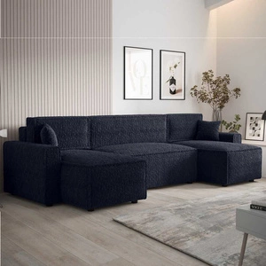 Rohová sedací souprava s funkcí spaní Brandon U Bis námořnicky modrý kontejner na lůžkoviny područky látka s výrazným smyčkovým povrchem