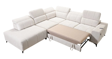 Rohová sedací souprava s funkcí spaní Penejos IX tmavě béžová levá strana stylová rohová sedací souprava s kontejnery na lůžkoviny pohodlné nastavitelné opěrky hlavy