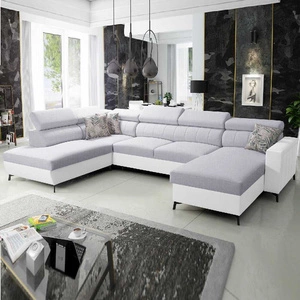 Rohová sedací souprava s funkcí spaní Savona VI šedý jasan / bílá pravá pohodlná rohová sedací souprava do obývacího pokoje se dvěma nádobami na lůžkoviny