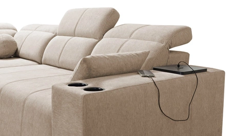 Rohová sedačka s funkcí spaní Tesalia II béžová levá pohodlná rohová sedačka do obývacího pokoje s posuvným opěradlem nádoba na lůžkoviny