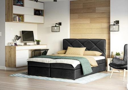 Černá kontinentální postel Luton 160x200 v moderním skandinávském stylu s výrazným čelem