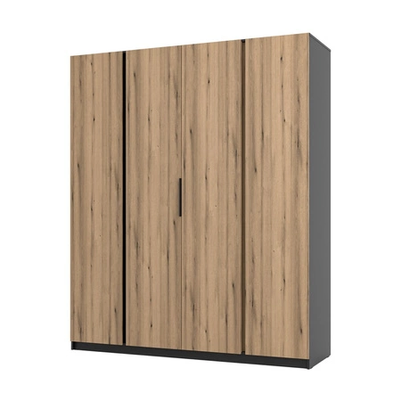 Šatní skříň Kastano VII 200 cm černá / dub evokuje stylový design kovové hrany úchytek prostorná skříň do ložnice nebo předsíně