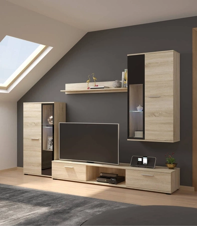 Meblościanka Senja nowoczesny design witryny mogą stać lub wisieć półki z bezpiecznego szkła hartowanego