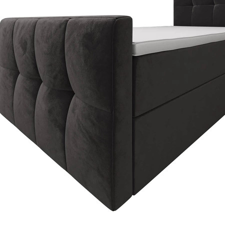 Šedá kontinentální postel Manhattan 90x200 v moderním skandinávském stylu s čalouněným čelem a nohou postele s úložným boxem