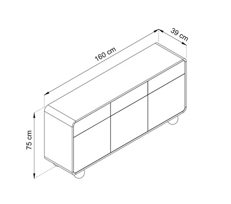Komoda Bion 160 cm béžová stylová komoda do obývacího pokoje designový kulatý tvar originální nohy ve tvaru koulí push to open