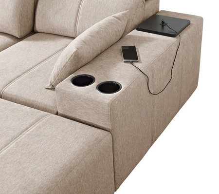 Rohová sedací souprava s funkcí spaní Tesalia hnědá pravý roh moderní design pohodlné posuvné opěradlo zásuvka v boku nábytku