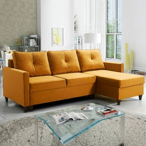 Rohová sedací souprava s funkcí spaní Terni žlutá pravá Praktická a funkční rohová sedací souprava s prostornými nádobami na lůžkoviny