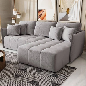 Rohová sedací souprava s funkcí spaní Oroso světle šedá pravá strana měkká sametová tkanina s hydrofobním potahem nádoba na lůžkoviny