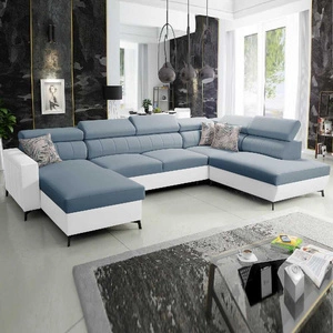 Rohová sedací souprava s funkcí spaní Savona VI modrá / bílá levá elegantní a pohodlná rohová sedací souprava do obývacího pokoje dvě nádoby na lůžkoviny