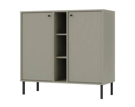 Nábytek Kioto II eukalyptus stylový designový nábytek do obývacího pokoje elegantní nábytek podepřený kovovými černými nohami decentní úchytky