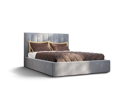 Čalouněná postel Rinus 140x200 s úložným prostorem světle modrá v moderním skandinávském stylu s pohodlným čelem