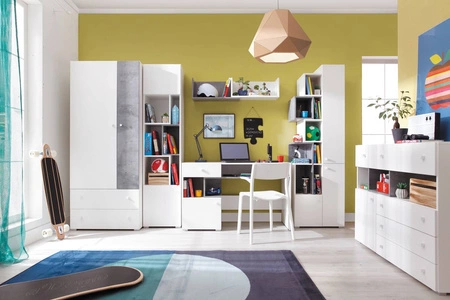 Knihovna Epsilon 60 cm bílá / beton ideální do pokoje pro mládež velmi praktická a má moderní vzhled