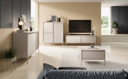 Sesti 104 cm vysoká komoda béžová designová komoda s originálním designem na stabilním kovovém podstavci