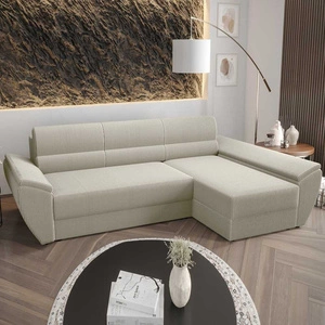 Rohová pohovka s funkcí spaní Fogu III slonovinová kost pravá rohová pohovka s područkami a úložným prostorem na lůžkoviny manšestrová tkanina