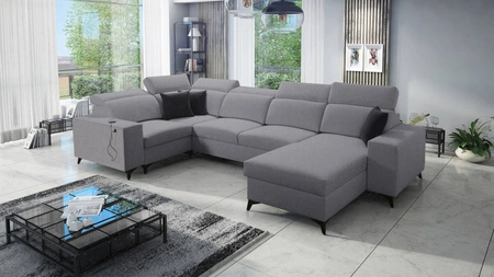 Kelly Sleek IV šedá pravá rohová rozkládací pohovka s koši na lůžkoviny tkaná látka