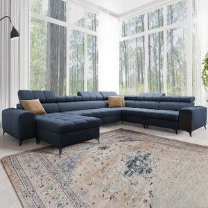 Rohová pohovka s funkcí spaní Bolmso VIII modrá levá Elegantní a pohodlná rohová pohovka se zásuvkou ideální do prostorných interiérů