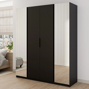 Šatní skříň se zrcadlem Kastano IX 200 cm černá moderní designová skříň určená do ložnice nebo předsíně kovové úchyty