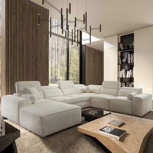 Rohová sedací souprava s funkcí spaní Viano VIII krémová levá moderní rohová sedací souprava se zajímavým designem kontejnerů na lůžkoviny