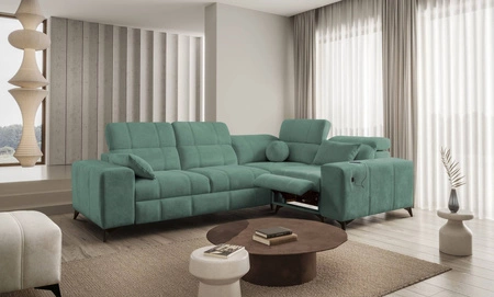 Rohová sedací souprava s funkcí spaní Penejos II Lux zelená pravá pohodlná rohová sedací souprava do obývacího pokoje s pohodlným výsuvným podnožníkem