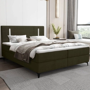 Kontinentální postel Norco 160x200 zelená stylová postel s úložným boxem osvětlení v čele postele dodává jedinečný nádech