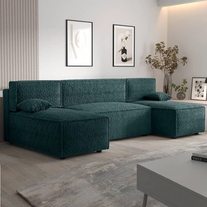 Rohová sedací souprava s funkcí spaní Brandon U tyrkysový kontejner na lůžkoviny měkká tkanina s výrazným smyčkovým povrchem
