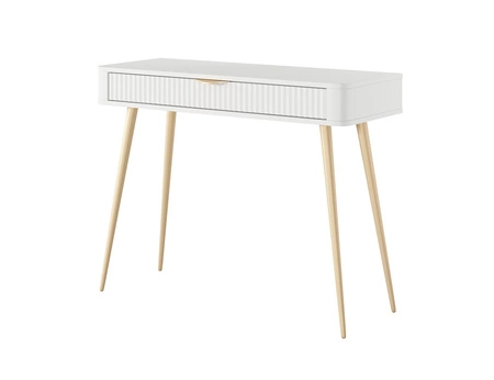 Bílá konzola Lante se zásuvkou stylový a funkční toaletní stolek zakřivený tvar rýhované přední hrany úchyty