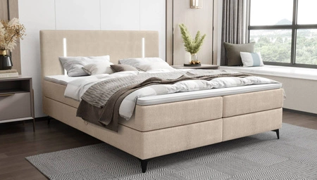 Kontinentální postel Norco 180x200 béžová stylová postel s úložným prostorem osvětlení v čele postele dodává jedinečný nádech