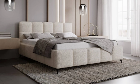 Čalouněná postel Olne 180x200 krémová stylová postel s úložným prostorem na lůžkoviny pohodlný podhlavník zaujme svým elegantním designem
