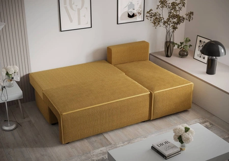 Rohová pohovka s funkcí spaní Brandon Indian pink pravý roh trojrozměrná tkanina s výraznými pruhy nádoba na lůžkoviny