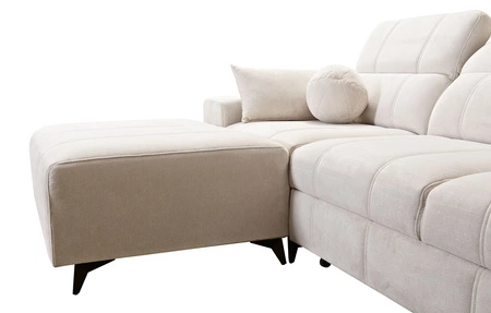 Rohová rozkládací pohovka s funkcí spaní Penejos XII Lux losos levá strana stylové rohové rozkládací pohovky s pohodlnou výsuvnou opěrkou nohou