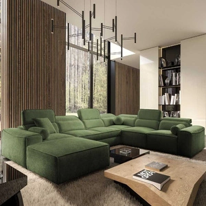 Rohová sedací souprava s funkcí spaní Viano VIII zelená levá moderní rohová sedací souprava se zajímavým designem kontejnerů na lůžkoviny