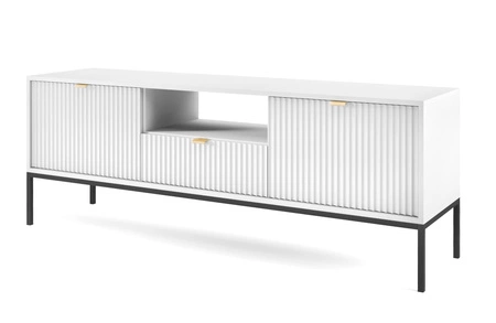 Moderní design bílé RTV skříňky Lovro 154 cm potěší milovníky osobitých interiérů