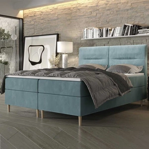 Tyrkysová kontinentální postel Voltera 180x200 v moderním skandinávském stylu s výrazným čelem