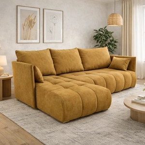 Rohová sedací souprava s funkcí spaní Selva medová univerzální rohová sedací souprava s kontejnerem na lůžkoviny sametová látka se zajímavou strukturou