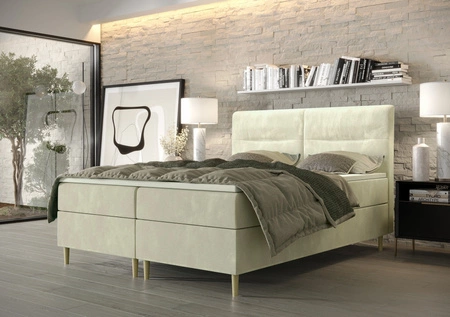 Béžová kontinentální postel Voltera 160x200 v moderním skandinávském stylu s výrazným čelem